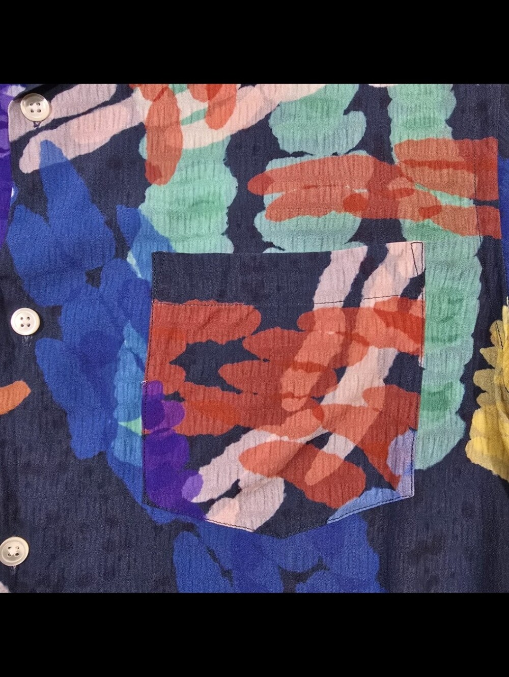 Portuguese Flannel Camp Shirt Mens L Coral Reef Abstract Geo Print Short Sleeve - Picture 6 of 7